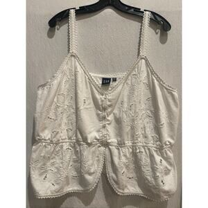 Linen-Blend Eyelet Peplum Top Gap White XXL